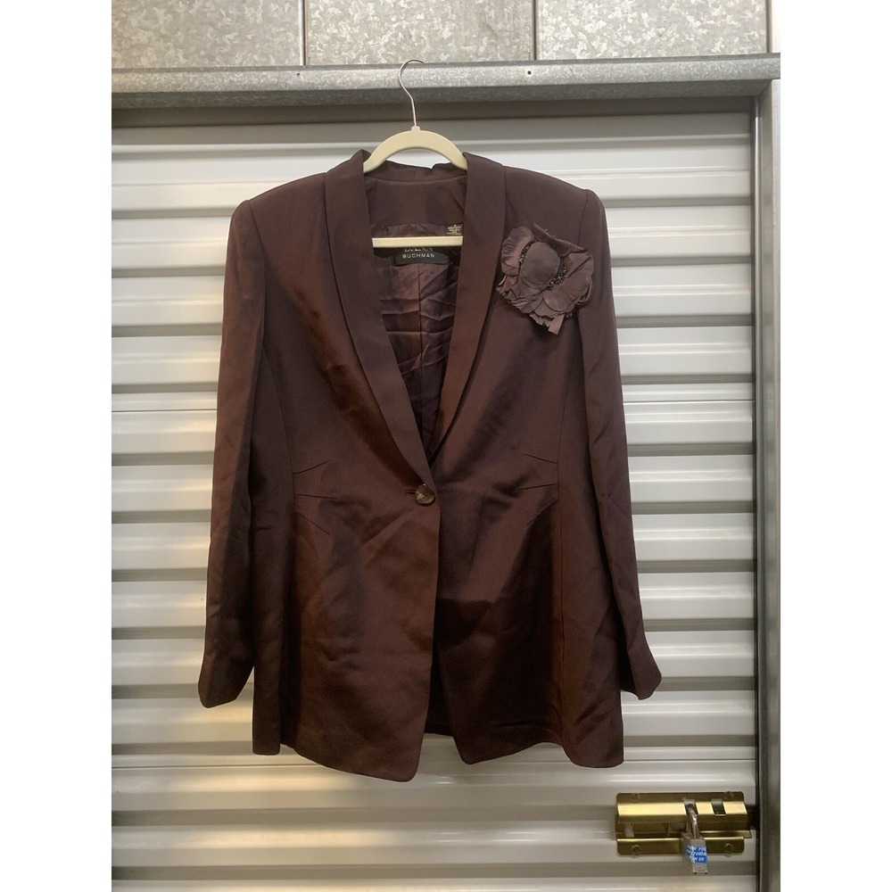 DANA BUCHMAN Vintage 100% Silk Suit Jacket(12) Skirt(16) Blouse 12 - Wine